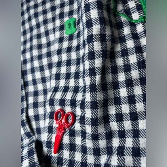 Vintage Ruth Scharf Toddler Gingham Smock Dress Top Scissors & Sewing Theme - Picture 10 of 15